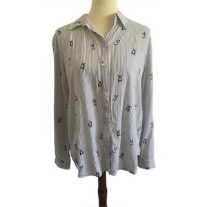 Jane and Delancey Women's French‎ Bulldog Striped Roll Tab Sleeve Size Large
